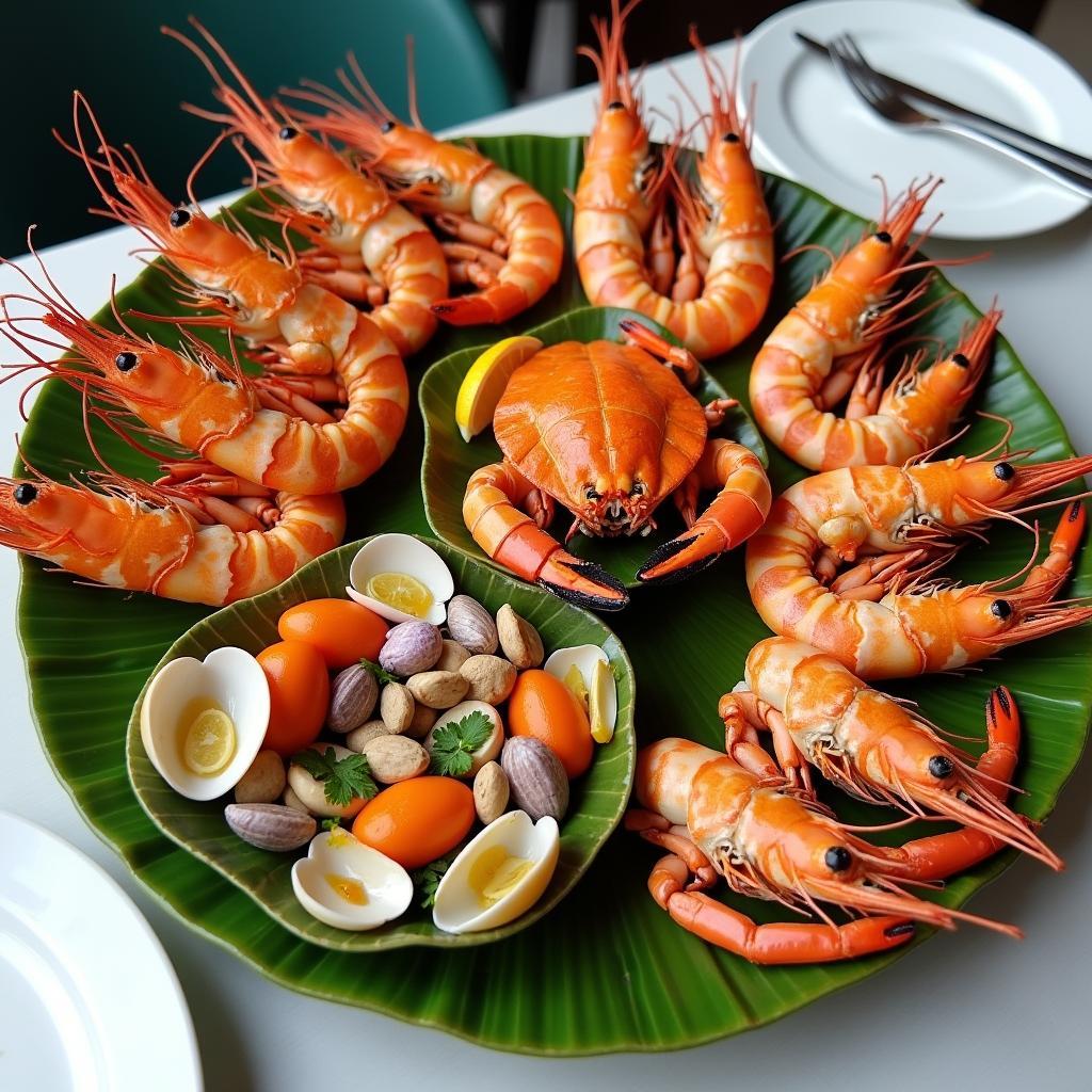 Đĩa hải sản tươi ngon hấp dẫn tại Hồ Tràm